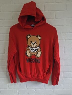 Moschino Red Hoodie with Teddy Toy Graphic